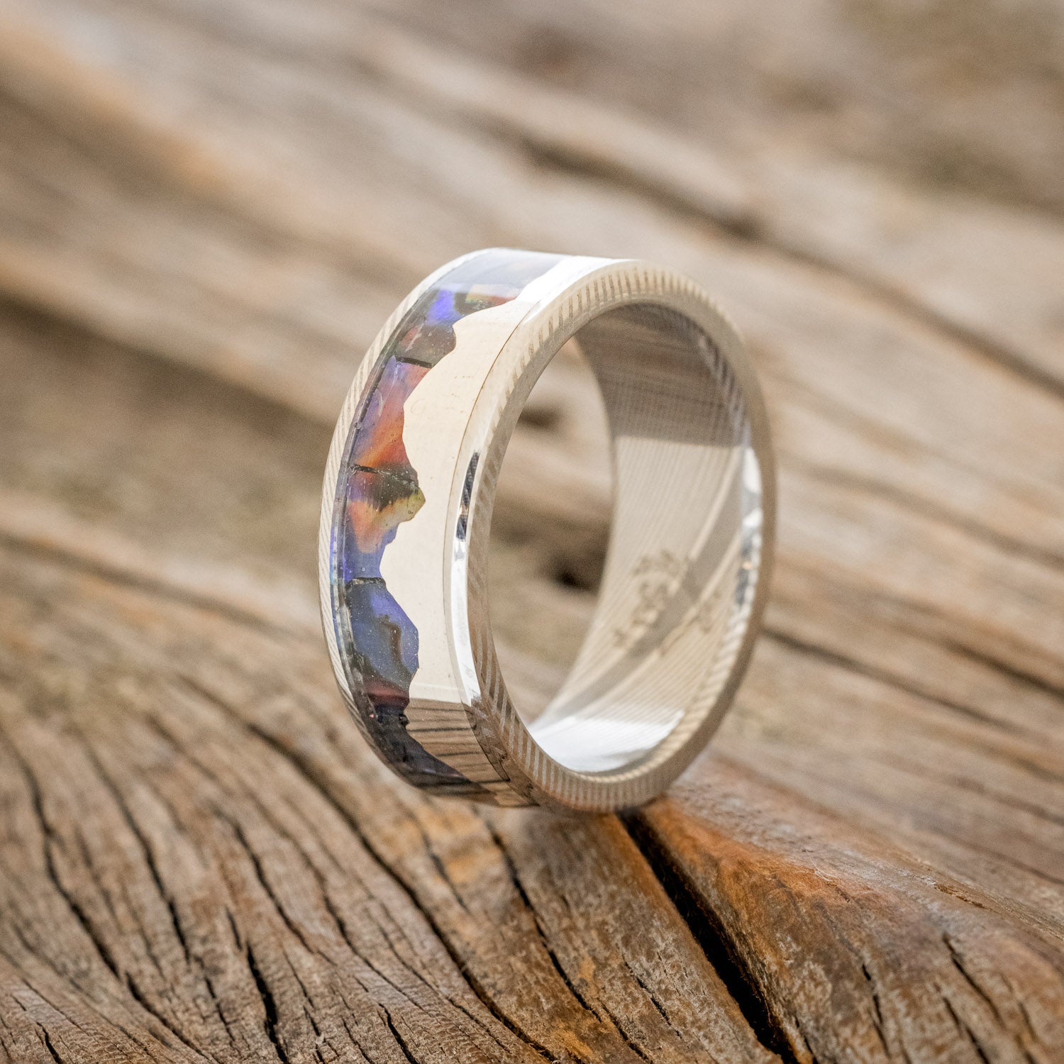 "HELIOS" - PAUA SHELL & SILVER MOUNTAIN RANGE WEDDING RING-4