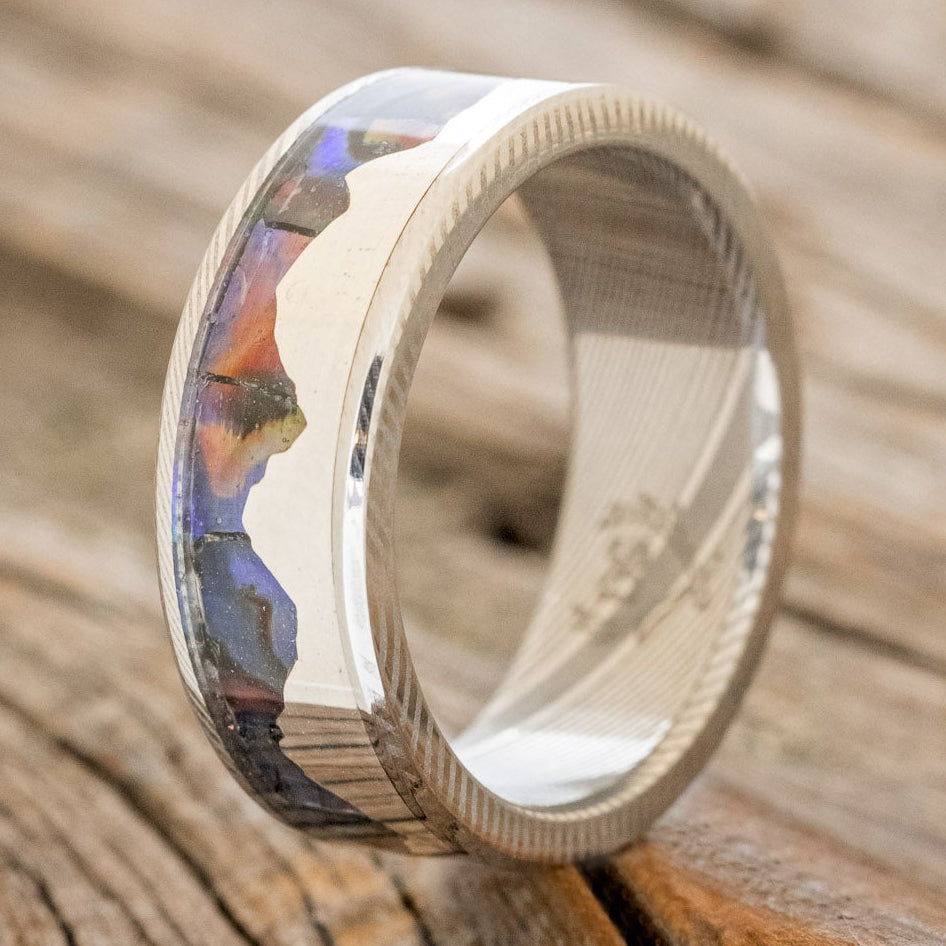 "HELIOS" - PAUA SHELL & SILVER MOUNTAIN RANGE WEDDING RING-4