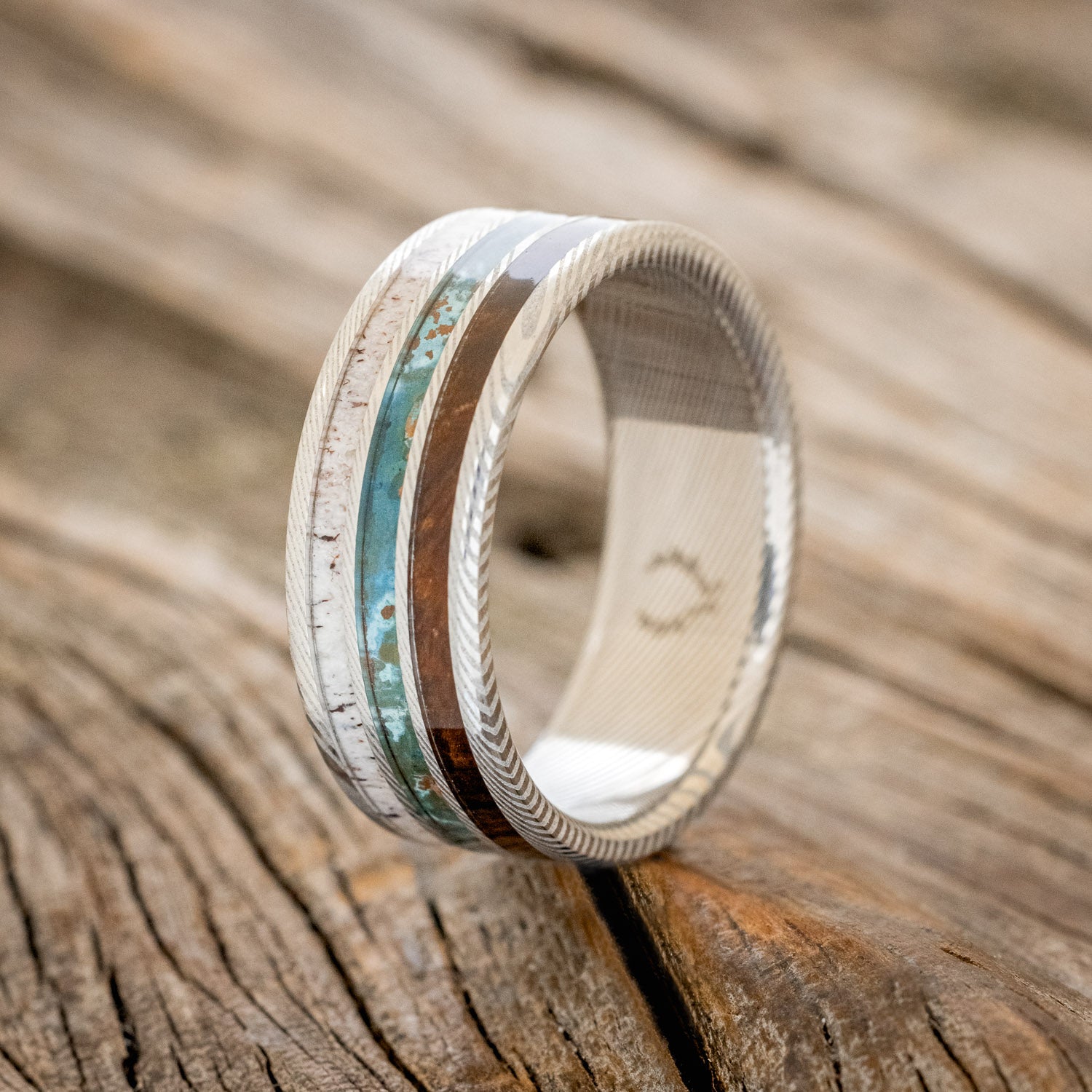 "RIO" - ELK ANTLER, PATINA COPPER & IRONWOOD WEDDING RING-7