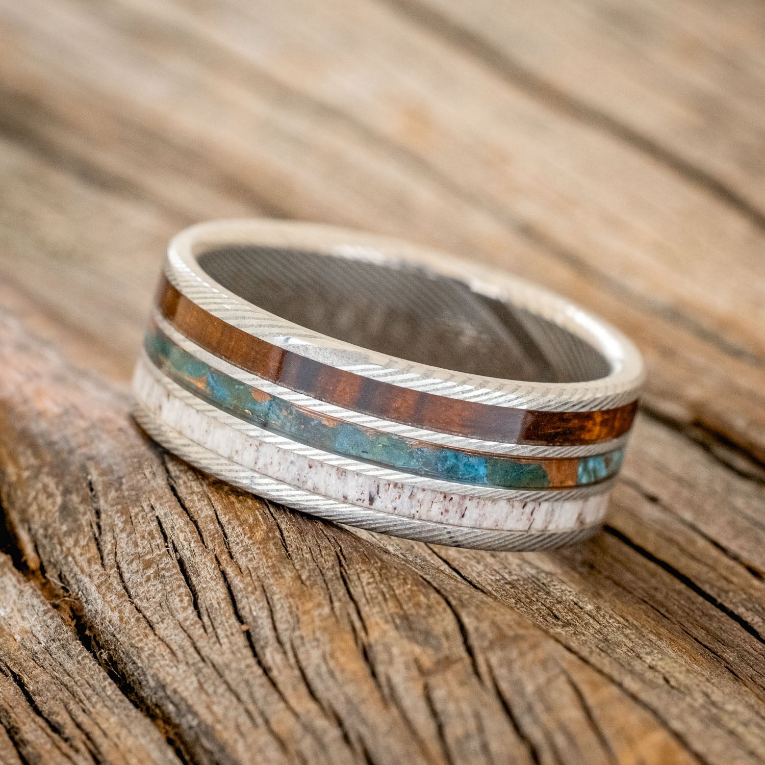 "RIO" - ELK ANTLER, PATINA COPPER & IRONWOOD WEDDING RING-8