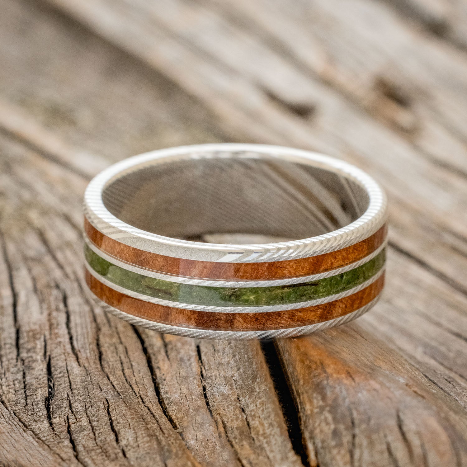 "RIO" - REDWOOD & MOSS WEDDING BAND-6