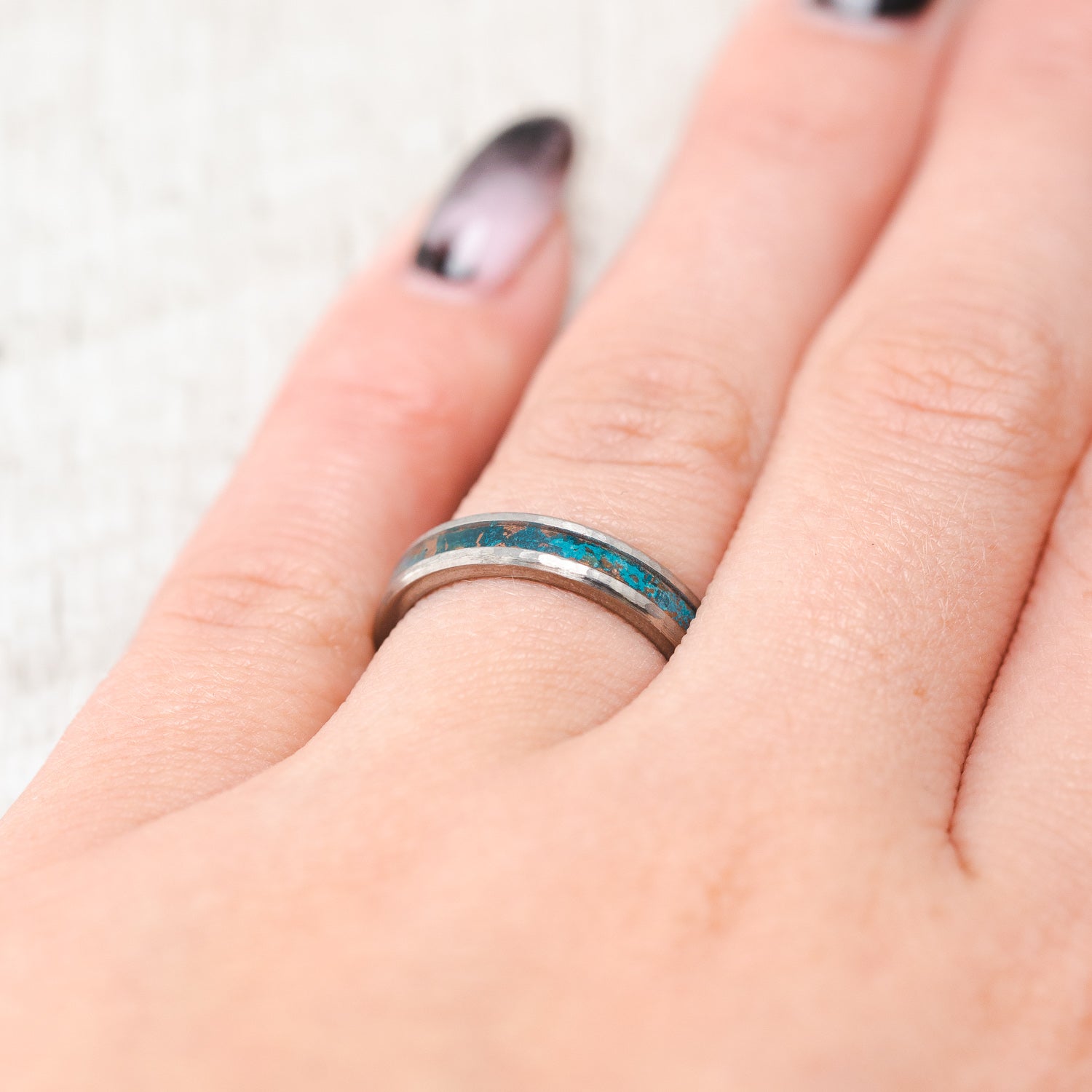 "PERENNA" - PATINA COPPER STACKING BAND WITH HAMMERED FINISH-4