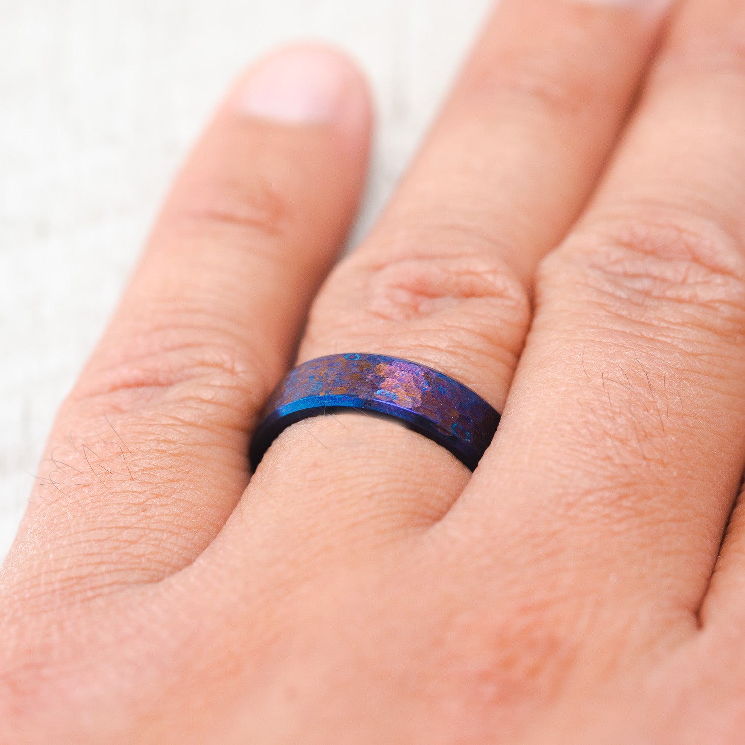 FIRE-TREATED TITANIUM WEDDING BAND WITH HAMMERED FINISH-5