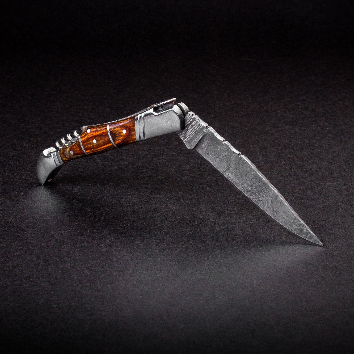 "RHONE RANGERS" - HANDMADE DAMASCUS STEEL FOLDING KNIFE WITH WINE CORKSCREW by Forseti Steel™-5