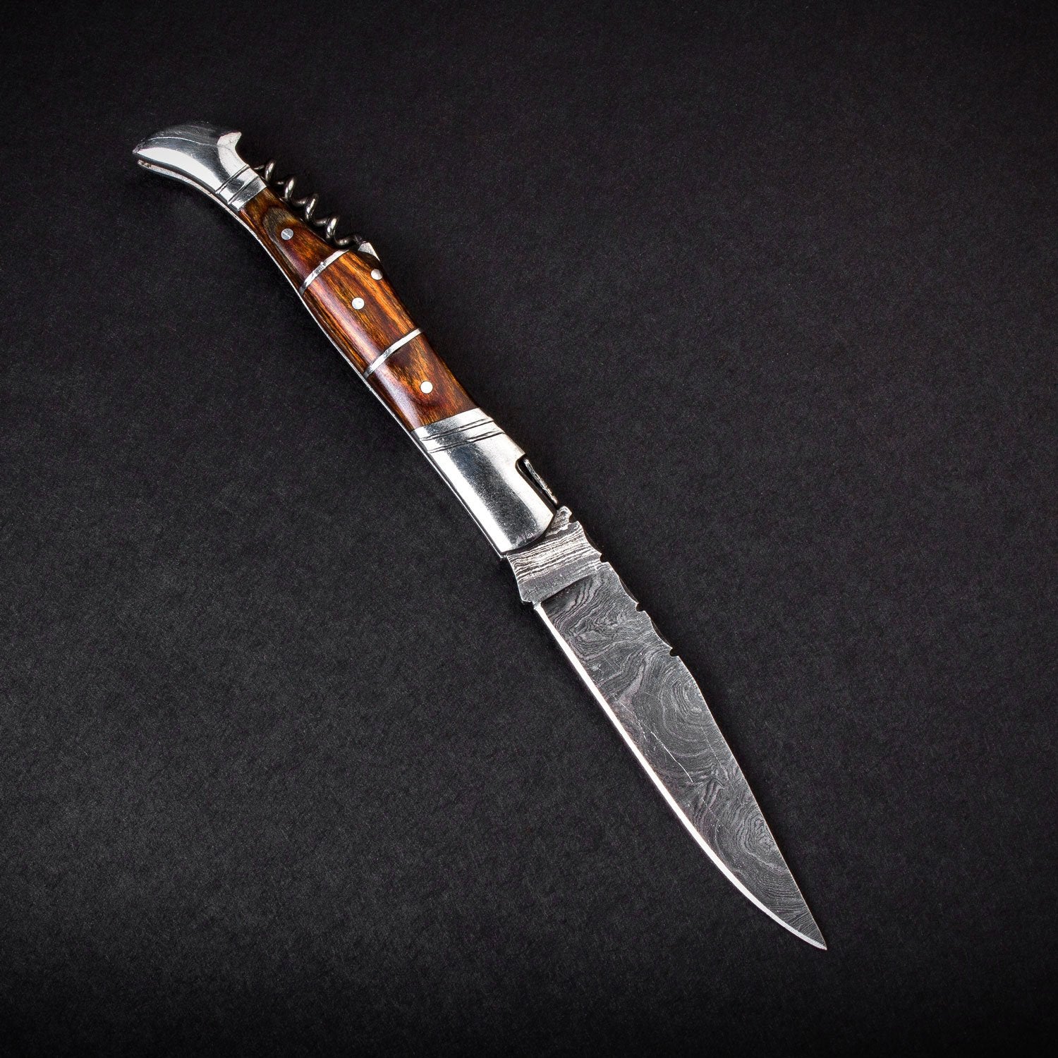 "RHONE RANGERS" - HANDMADE DAMASCUS STEEL FOLDING KNIFE WITH WINE CORKSCREW by Forseti Steel™-6