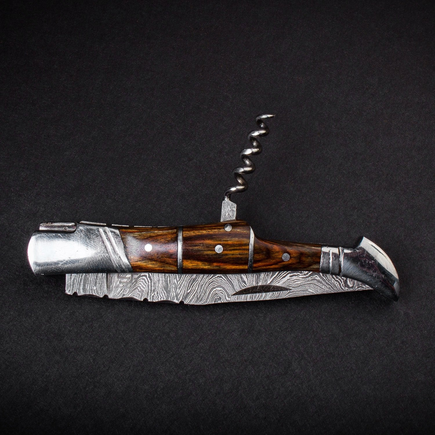 "RHONE RANGERS" - HANDMADE DAMASCUS STEEL FOLDING KNIFE WITH WINE CORKSCREW by Forseti Steel™-13