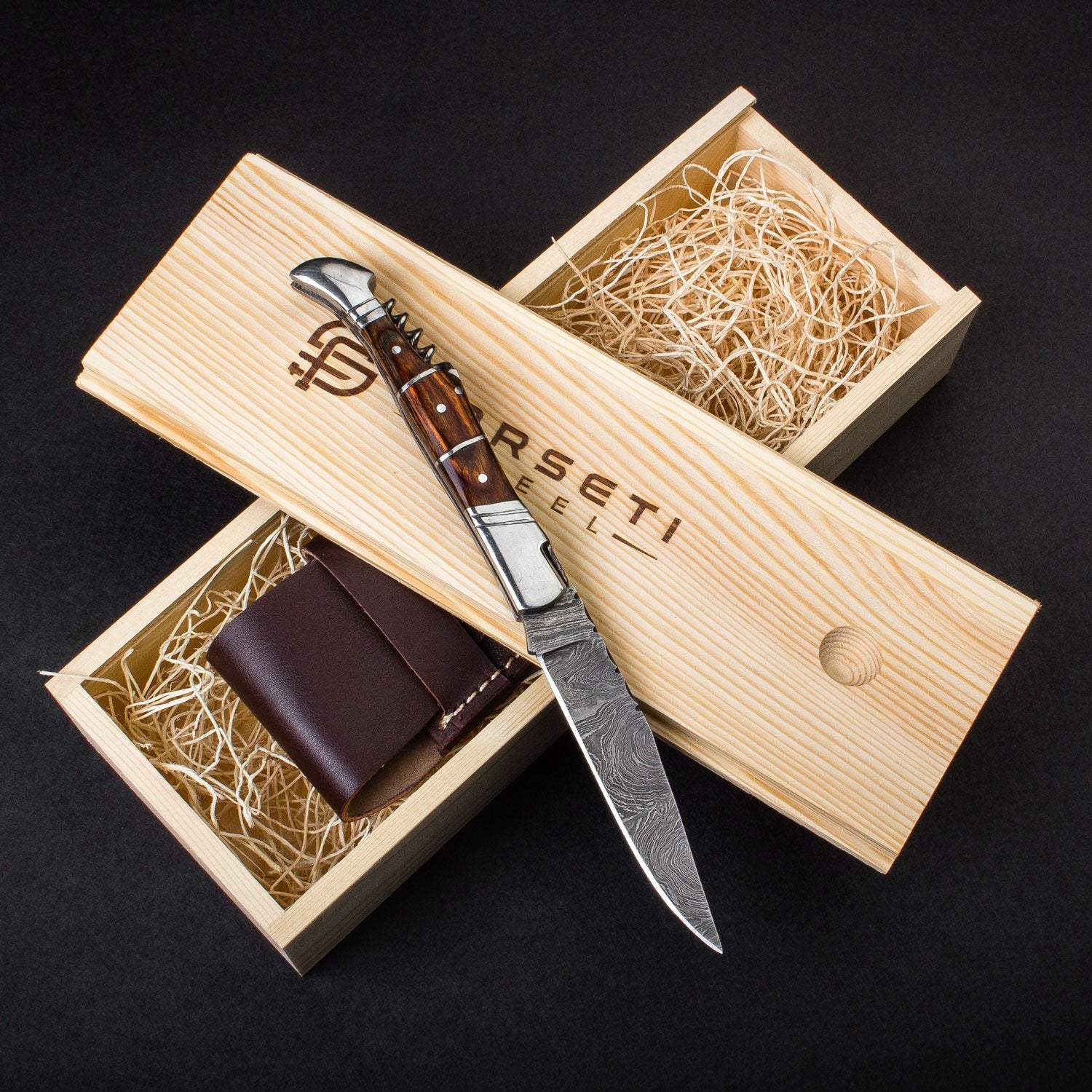 "RHONE RANGERS" - HANDMADE DAMASCUS STEEL FOLDING KNIFE WITH WINE CORKSCREW by Forseti Steel™-15