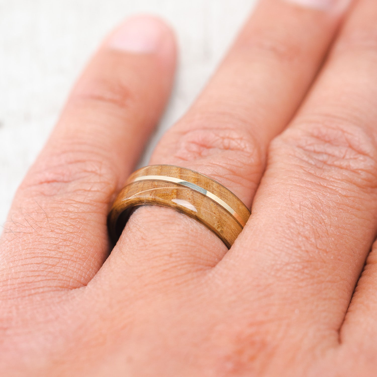 "GOLDEN" - WHISKEY BARREL OAK WEDDING RING-4