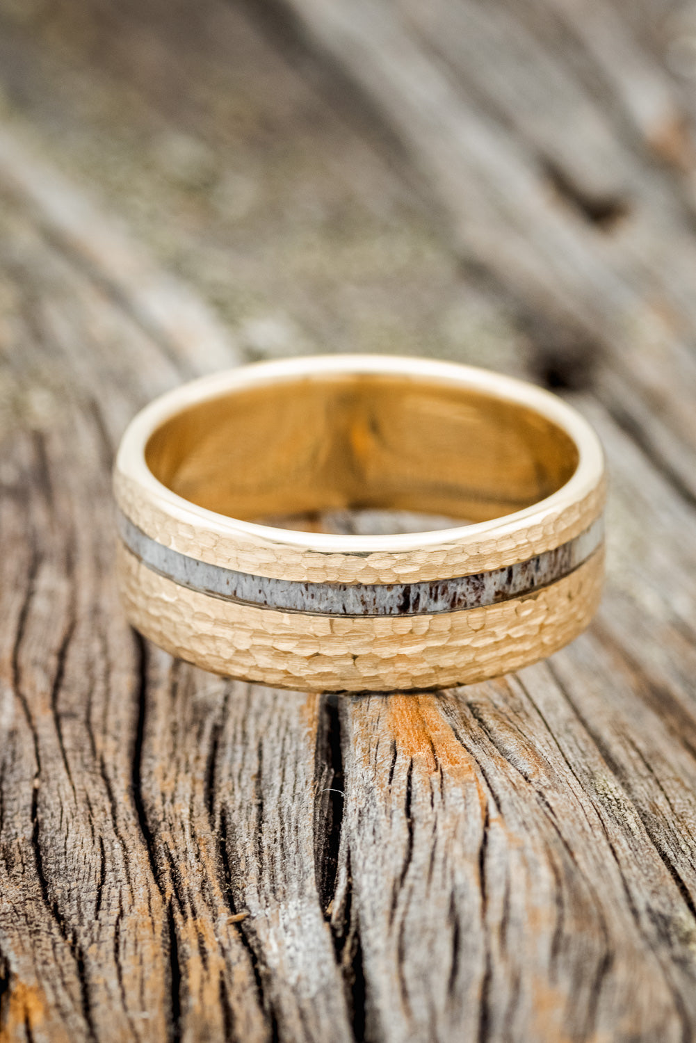 "VERTIGO" - ELK ANTLER WEDDING BAND WITH A HAMMERED FINISH-11
