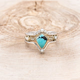 "BIANCA" - BRIDAL SUITE - KITE CUT TURQUOISE ENGAGEMENT RING WITH PEARLS & DIAMOND ACCENTS-15