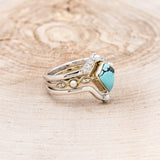 "BIANCA" - BRIDAL SUITE - KITE CUT TURQUOISE ENGAGEMENT RING WITH PEARLS & DIAMOND ACCENTS-13