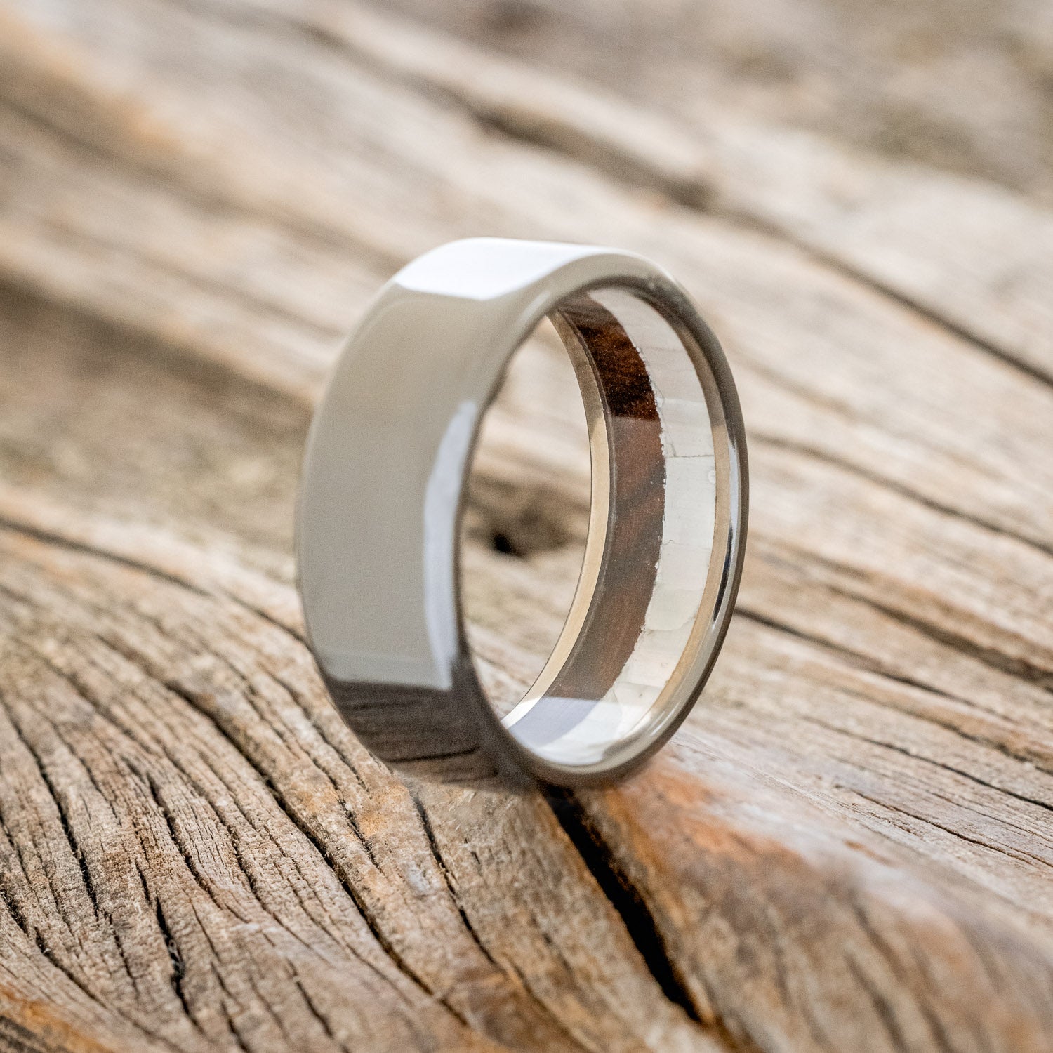 MOTHER OF PEARL & IRONWOOD WEDDING RING-4