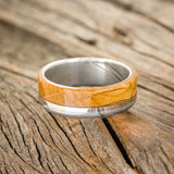 "EZRA" - WHISKEY BARREL OAK & 14K WHITE GOLD INLAY WEDDING RING-3