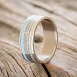 "RYDER" - CELTIC SAILOR'S KNOT ENGRAVED, DIAMOND DUST & TURQUOISE WEDDING RING-1