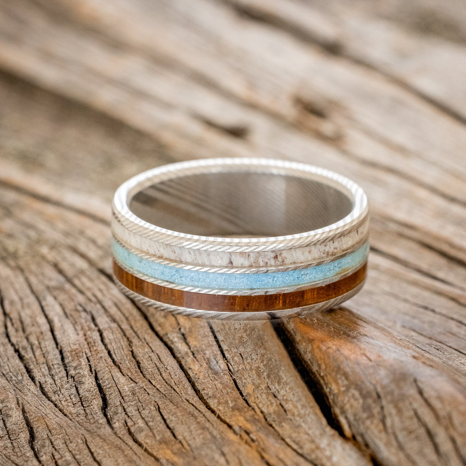"RIO" - ELK ANTLER, TURQUOISE & IRONWOOD WEDDING RING - READY TO SHIP-6