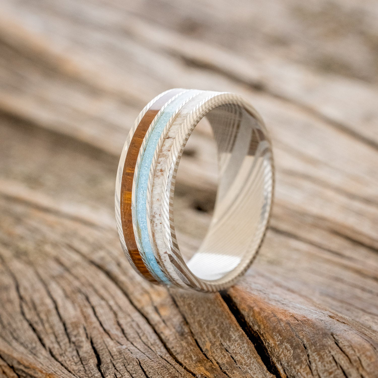 "RIO" - ELK ANTLER, TURQUOISE & IRONWOOD WEDDING RING - READY TO SHIP-4