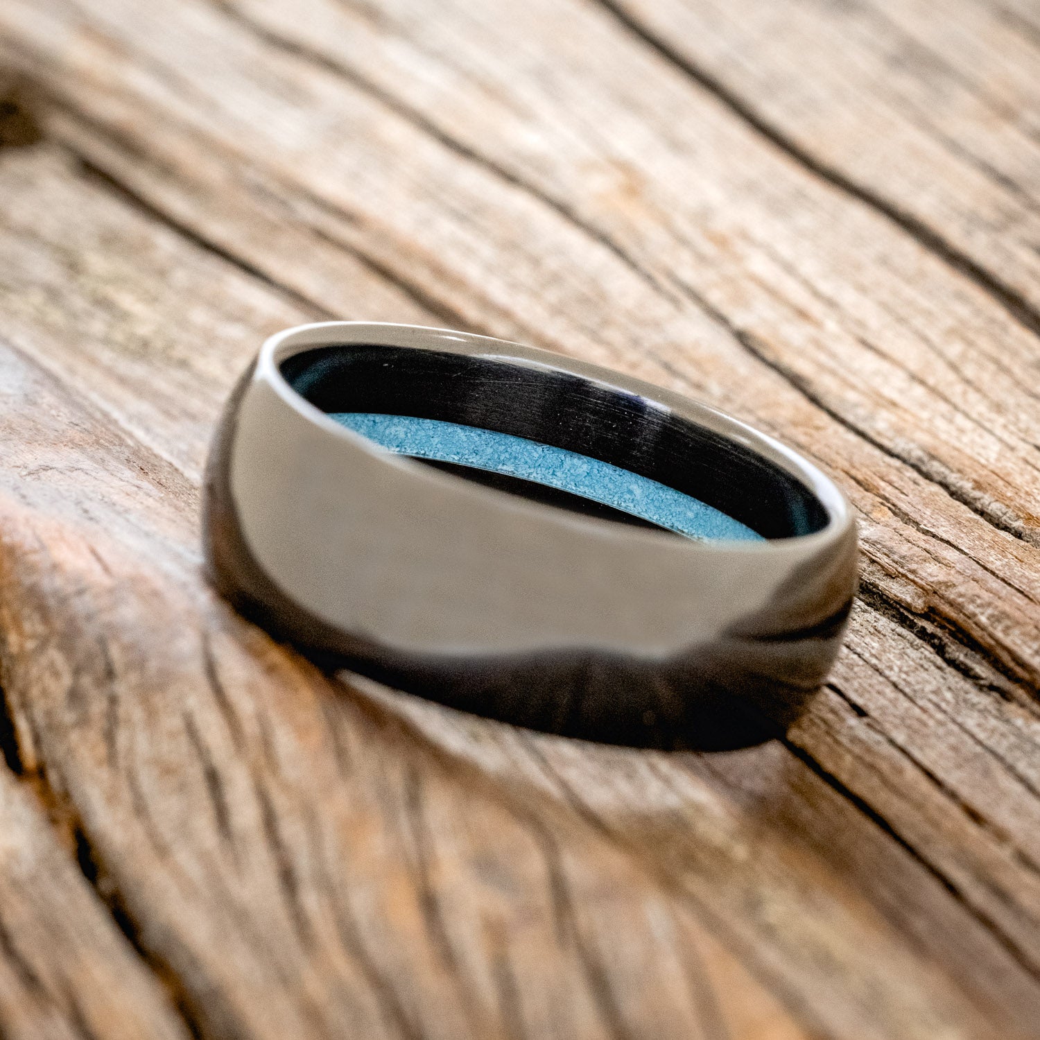 OFFSET TURQUOISE LINED WEDDING BAND-2