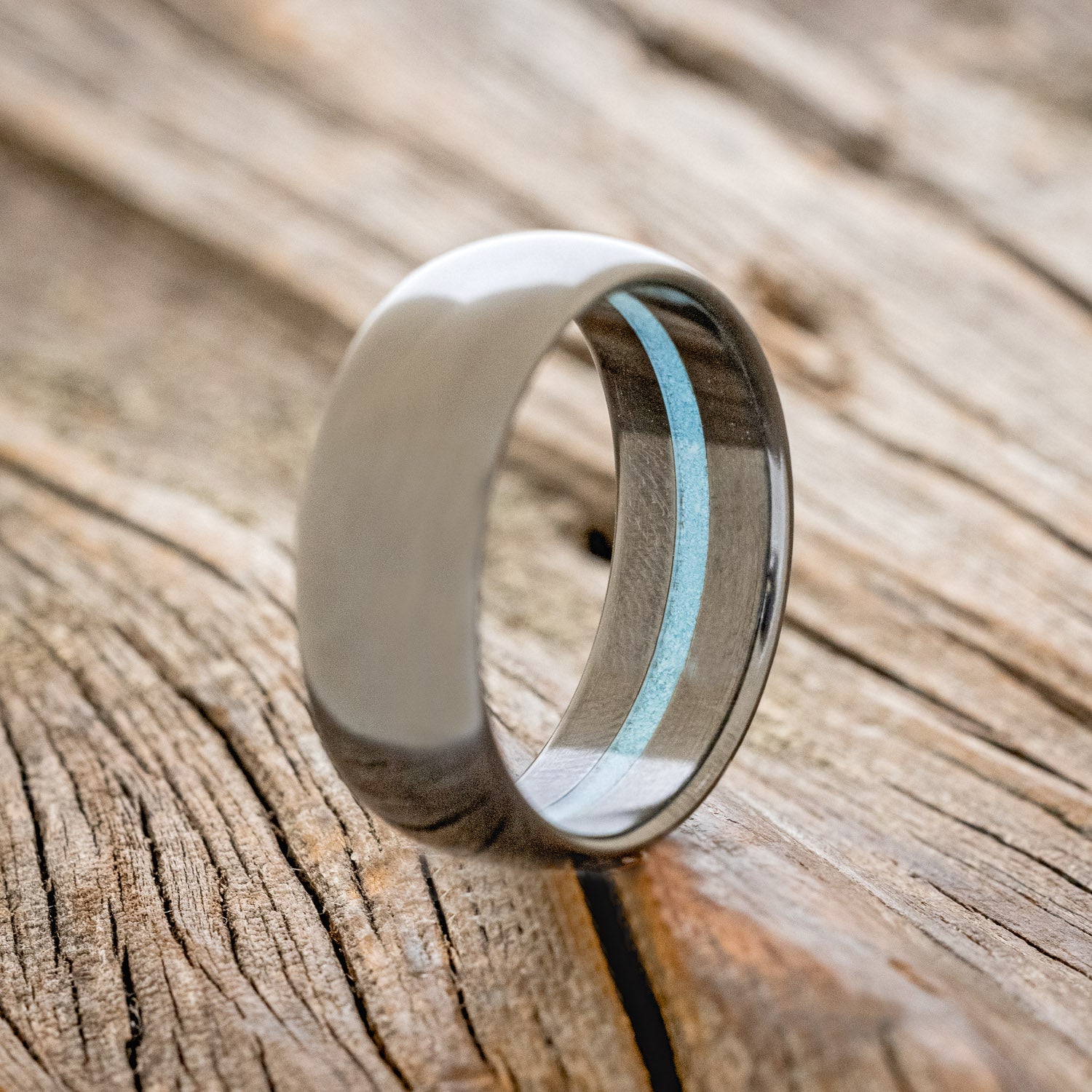 OFFSET TURQUOISE LINED WEDDING BAND-4