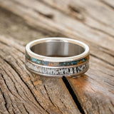 "DYAD" - PATINA COPPER & ANTLER WEDDING BAND - TITANIUM - SIZE 5-2