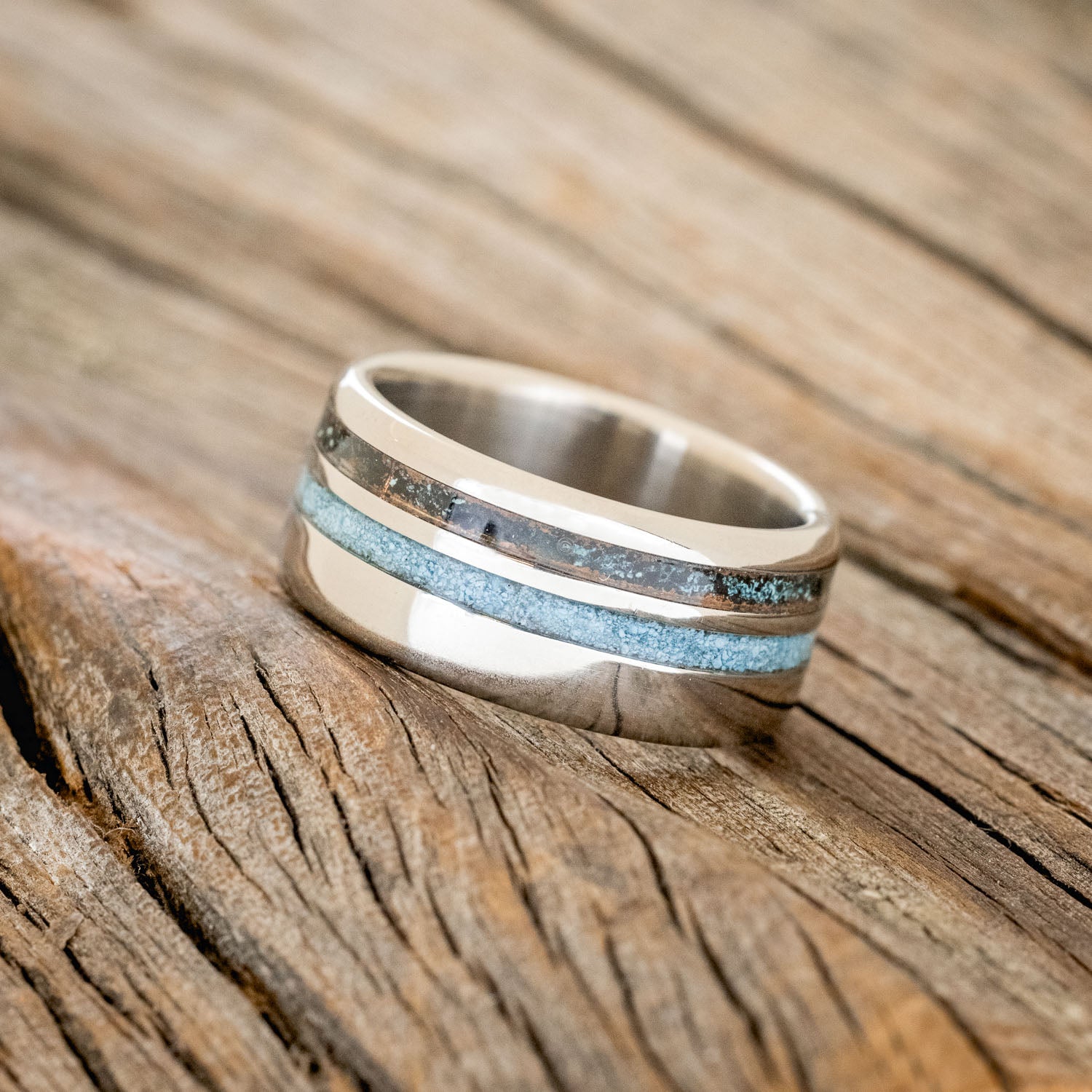 "COSMO" - TURQUOISE & PATINA COPPER WEDDING BAND-2