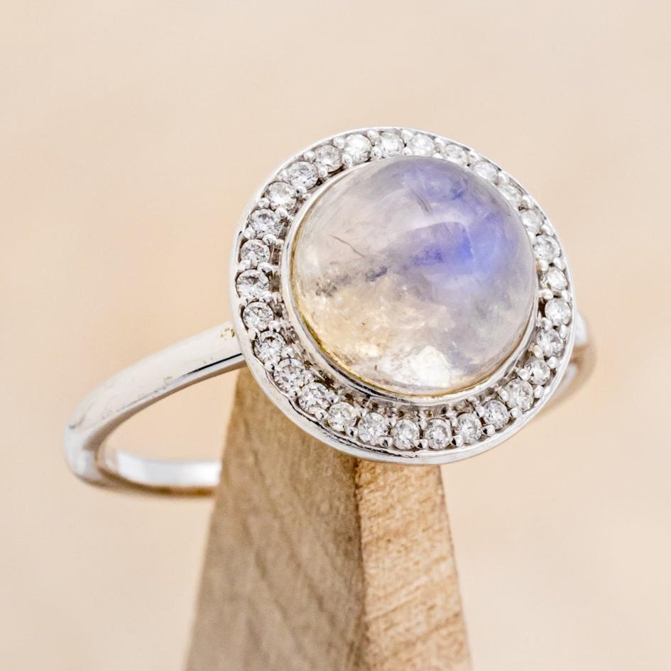 "TERRA" - ROUND CUT MOONSTONE ENGAGEMENT RING WITH DIAMOND HALO-7