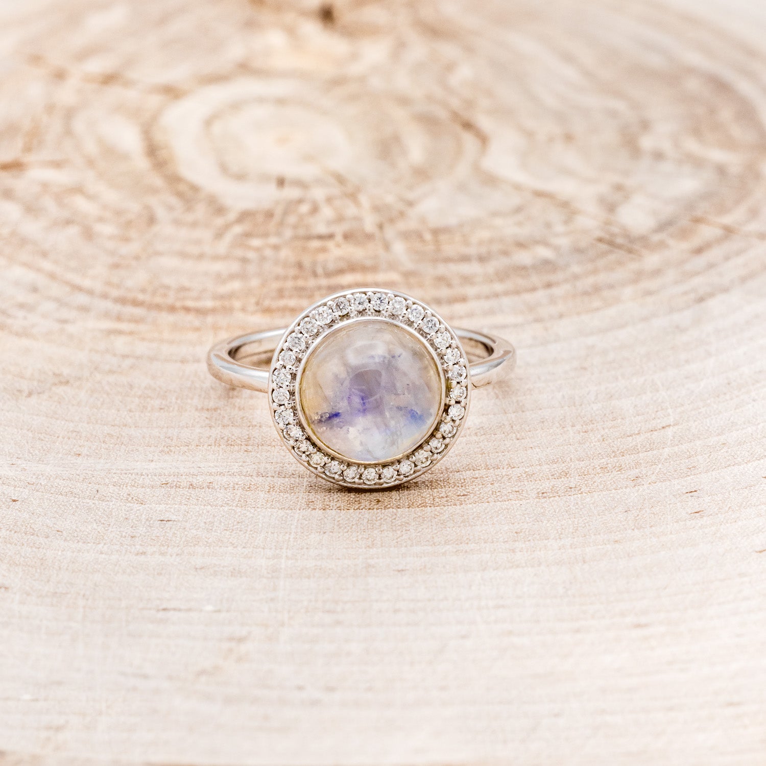 "TERRA" - ROUND CUT MOONSTONE ENGAGEMENT RING WITH DIAMOND HALO-10