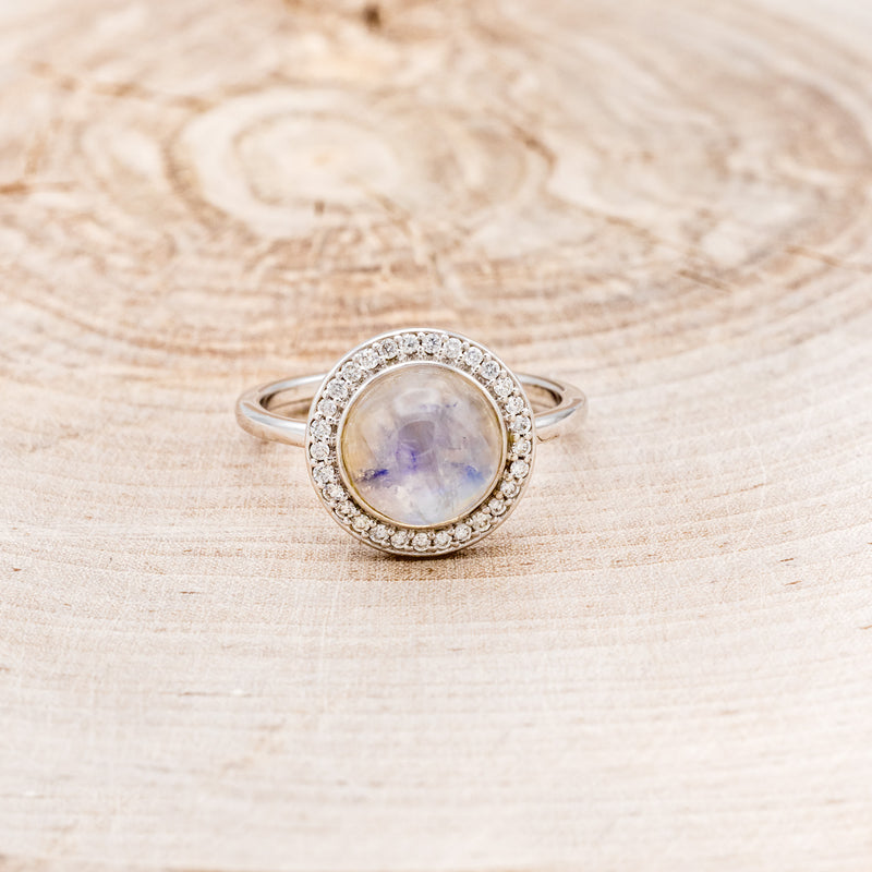 "TERRA" - ROUND CUT MOONSTONE ENGAGEMENT RING WITH DIAMOND HALO