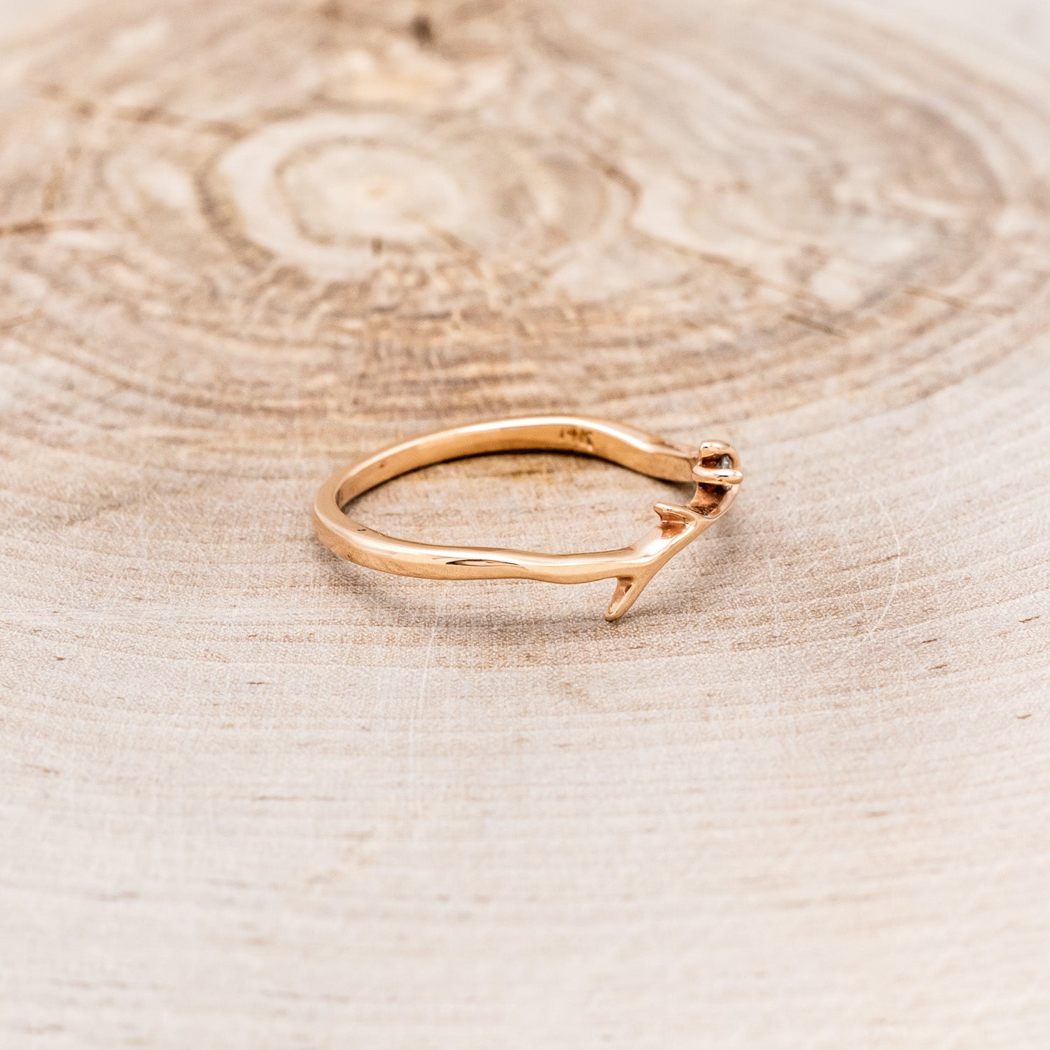 "ARTEMIS" STACKER - 14K GOLD ANTLER-STYLE STACKING BAND WITH A SINGLE DIAMOND ACCENT-8