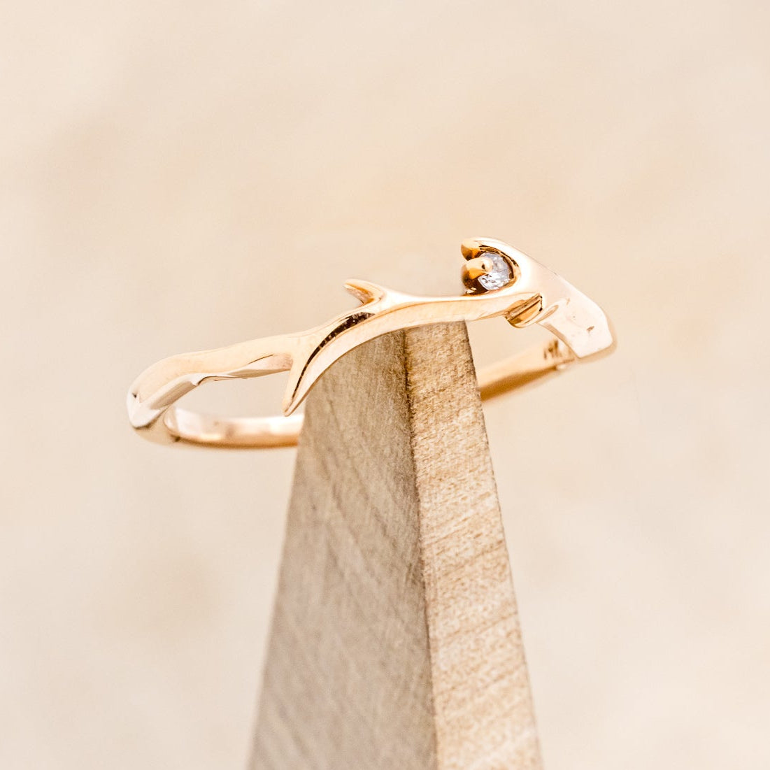 "ARTEMIS" STACKER - 14K GOLD ANTLER-STYLE STACKING BAND WITH A SINGLE DIAMOND ACCENT-7