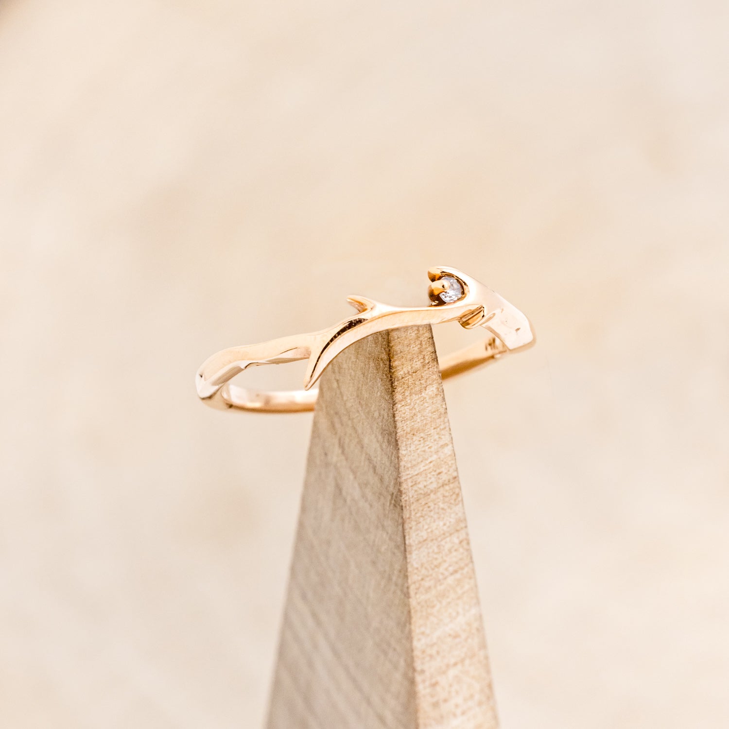 "ARTEMIS" STACKER - 14K GOLD ANTLER-STYLE STACKING BAND WITH A SINGLE DIAMOND ACCENT-7