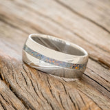 "NIRVANA" - DOMED WEDDING BAND WITH BLACK FIRE OPAL INLAY-2