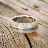 "TANNER" - DOMED PATINA COPPER WEDDING RING FEATURING A 14K GOLD INLAY WITH A HAMMERED FINISH-3