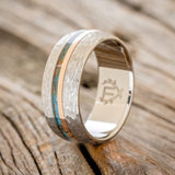 "TANNER" - DOMED PATINA COPPER WEDDING RING FEATURING A 14K GOLD INLAY WITH A HAMMERED FINISH-1