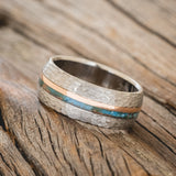 "TANNER" - DOMED PATINA COPPER WEDDING RING FEATURING A 14K GOLD INLAY WITH A HAMMERED FINISH-2