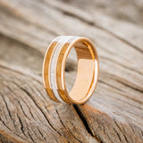 "RIO" - WHISKEY BARREL OAK & ANTLER WEDDING RING - 14K ROSE GOLD - SIZE 8-1