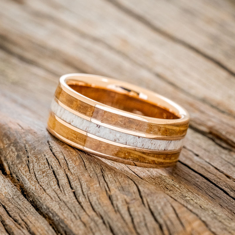 "RIO" - WHISKEY BARREL OAK & ANTLER WEDDING RING-2