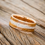 "RIO" - WHISKEY BARREL OAK & ANTLER WEDDING RING - 14K ROSE GOLD - SIZE 8-3