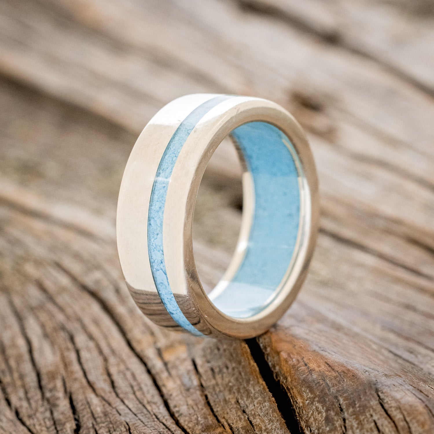 "VERTIGO" - TURQUOISE WEDDING RING FEATURING A TURQUOISE LINED BAND-23