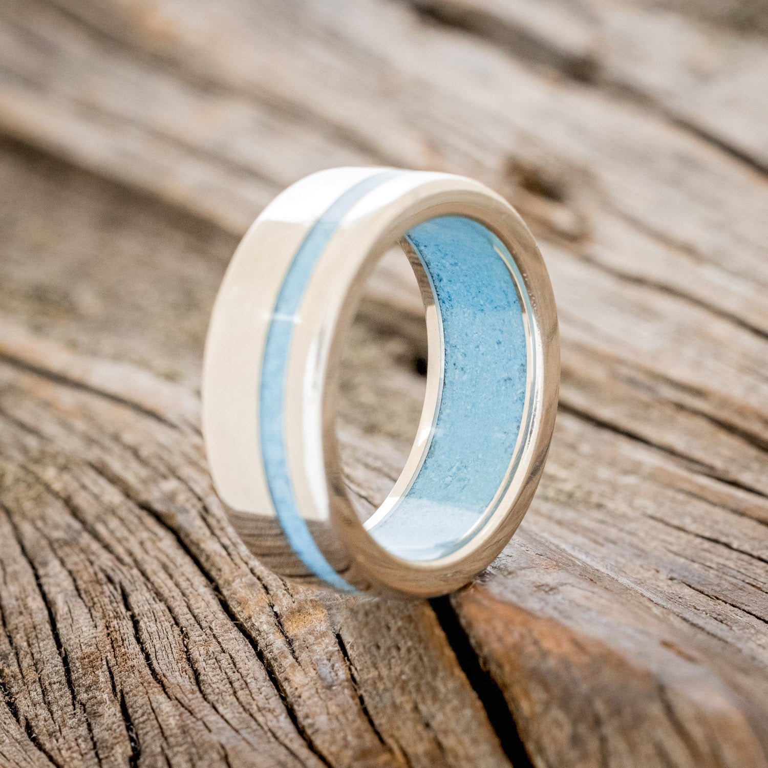 "VERTIGO" - TURQUOISE WEDDING RING FEATURING A TURQUOISE LINED BAND-26