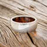 DOMED REDWOOD LINED WEDDING RING FEATURING DAMASCUS STEEL BAND-3