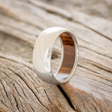 DOMED REDWOOD LINED WEDDING RING - DAMASCUS STEEL - SIZE 9