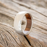 DOMED REDWOOD LINED WEDDING RING FEATURING DAMASCUS STEEL BAND-4