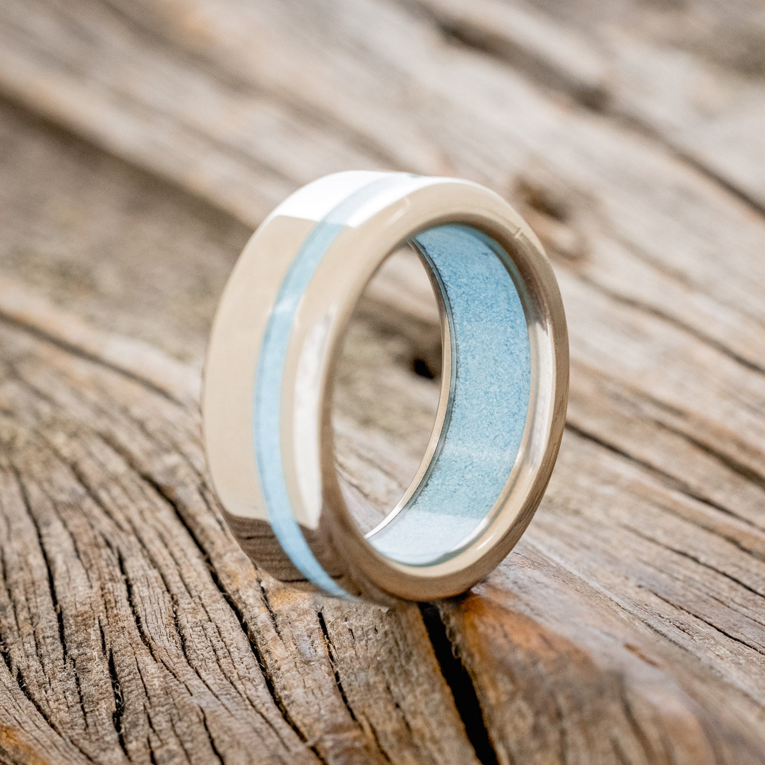 "VERTIGO" - TURQUOISE WEDDING RING FEATURING A TURQUOISE LINED BAND - READY TO SHIP-4