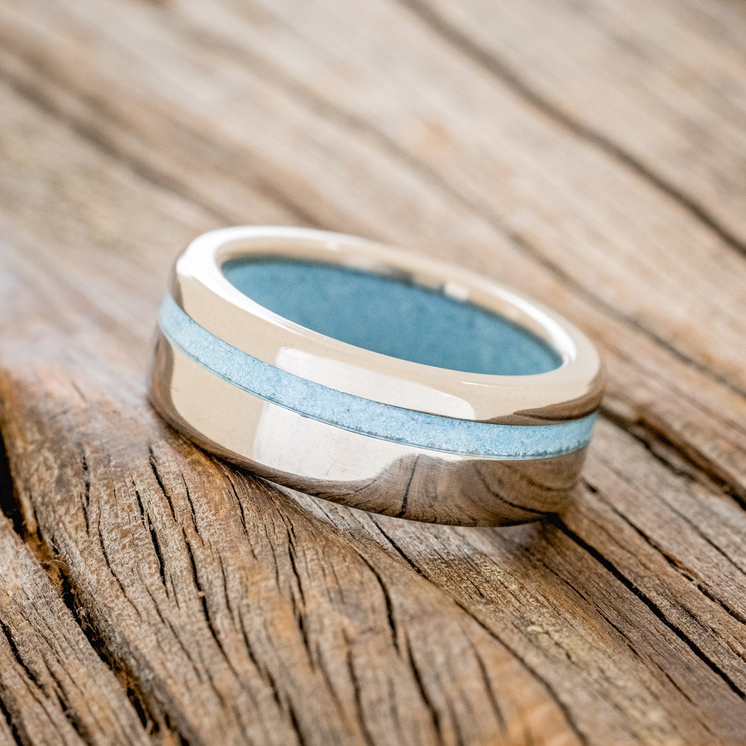 "VERTIGO" - TURQUOISE WEDDING RING FEATURING A TURQUOISE LINED BAND - READY TO SHIP-5