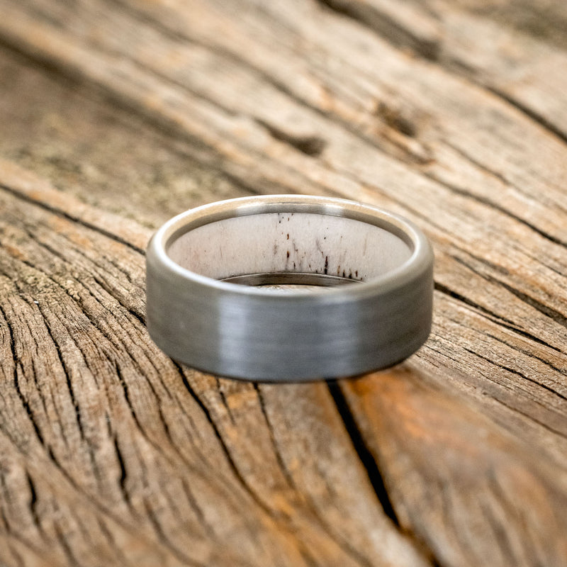 ANTLER LINED WEDDING RING WITH A BRUSHED FINISH-6