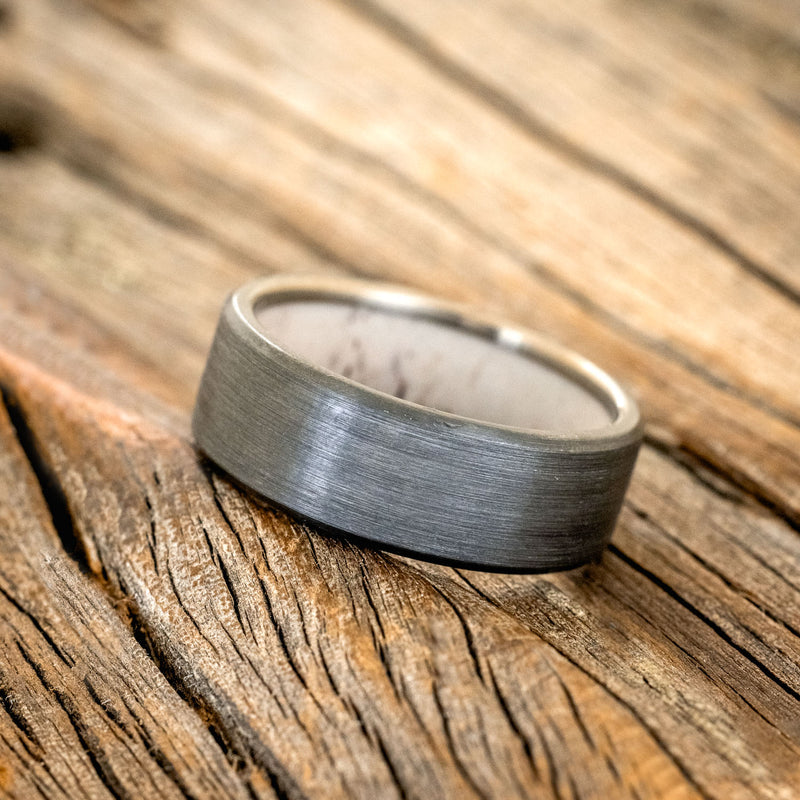 ANTLER LINED WEDDING RING WITH A BRUSHED FINISH-5