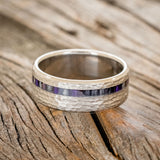 "VERTIGO" - HAMMERED GREY & PURPLE BIRCH WOOD WEDDING BAND-6