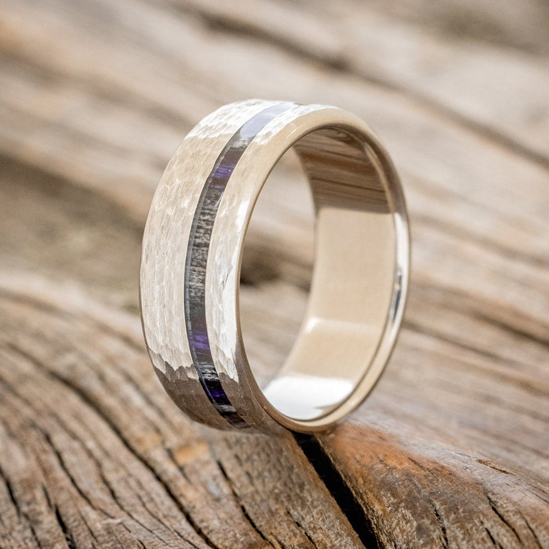 "VERTIGO" - HAMMERED GREY & PURPLE BIRCH WOOD WEDDING BAND-1