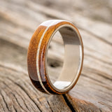 "REMMY" - IRONWOOD & FIRE & ICE OPAL INLAY WEDDING RING-1