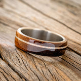 "REMMY" - IRONWOOD & FIRE & ICE OPAL INLAY WEDDING RING-2